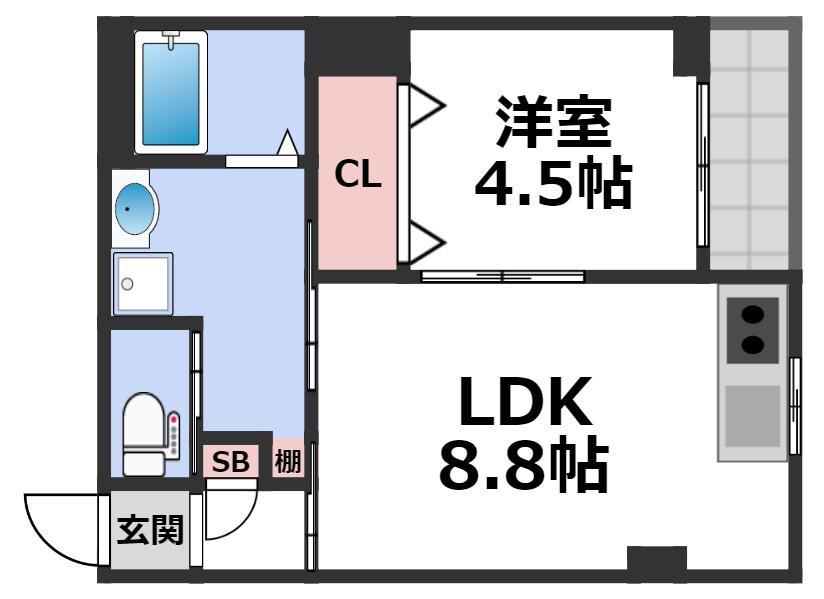 レクラン小路東(1LDK/2階)の間取り写真