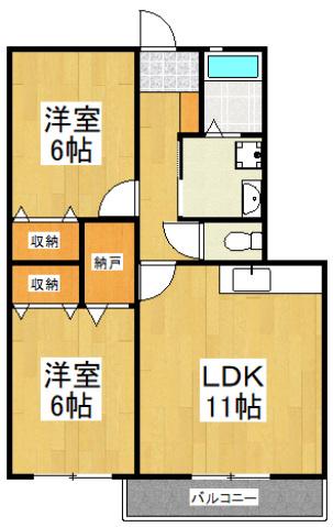 ル・ヌーヴェ・セリオI(2LDK/1階)の間取り写真