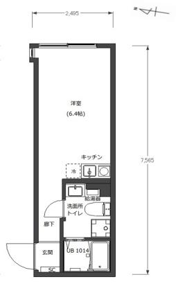 ベース三ツ沢下町(1K/3階)の間取り写真