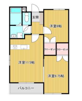 ロワジールガーデン(2LDK/2階)の間取り写真