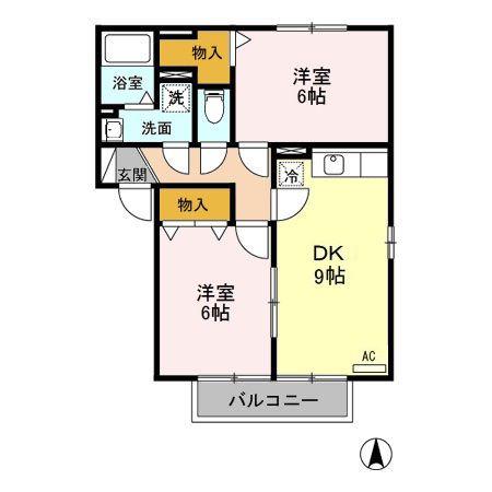 ポルトス元町B(2DK/2階)の間取り写真