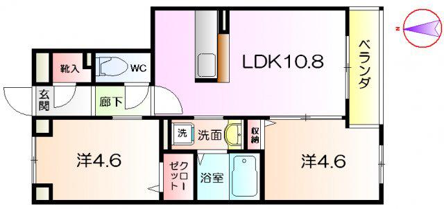 グランドシャーメゾン北花田(2LDK/2階)の間取り写真