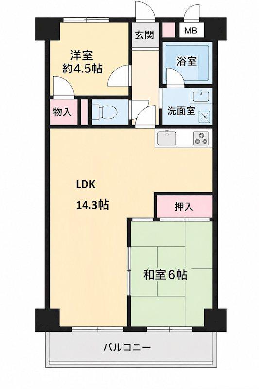カエサル入間(2LDK/5階)の間取り写真