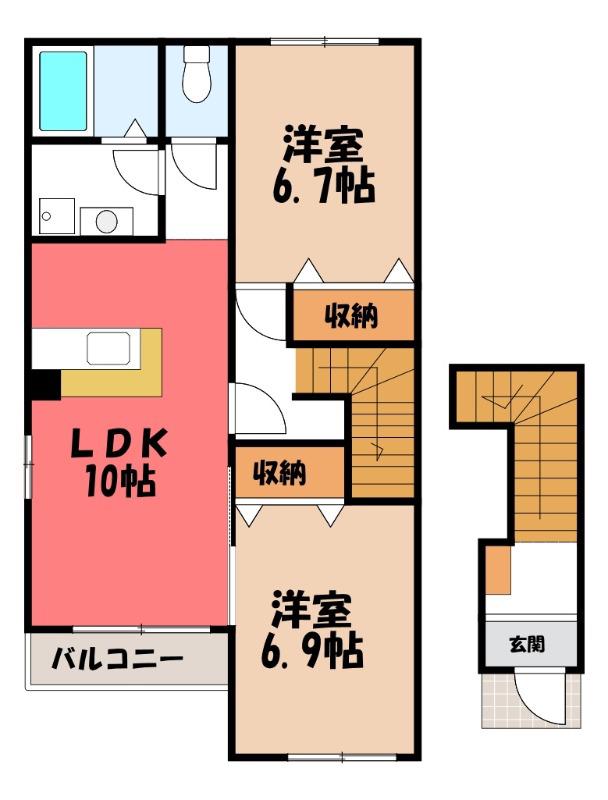 コンフォルトKII(2LDK/2階)の間取り写真