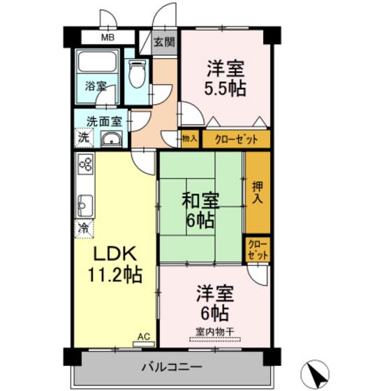 脇坂マンション(3LDK/3階)の間取り写真