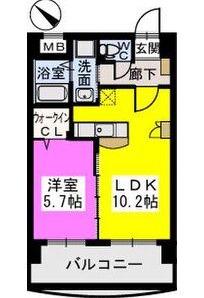 ピュア博多駅南弐番館(1LDK/2階)の間取り写真