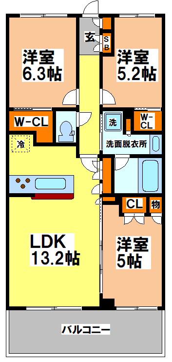 KDXレジデンス武蔵境II(3LDK/3階)の間取り写真