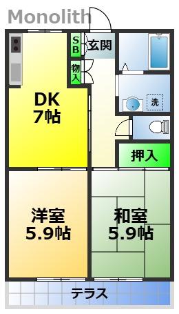 ファミーユ羽衣(2DK/1階)の間取り写真