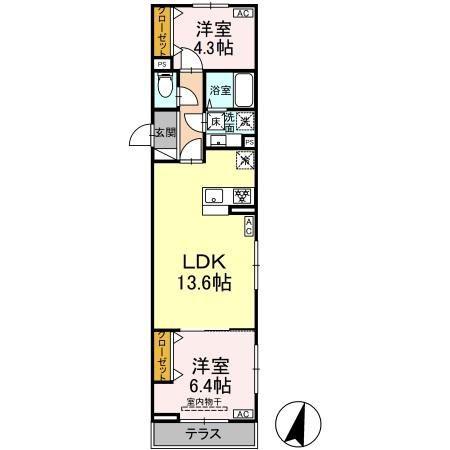 ルリアン西寺尾II(2LDK/1階)の間取り写真