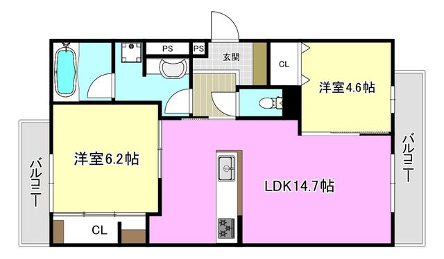 TORISIA千里丘I(2LDK/3階)の間取り写真