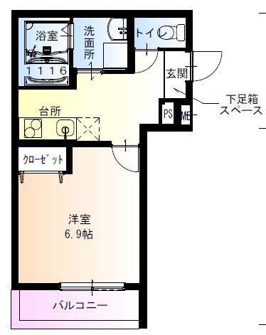 フジパレス出来島II番館(1K/1階)の間取り写真