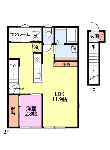 ラフィーヌ(1LDK/2階)の間取り写真