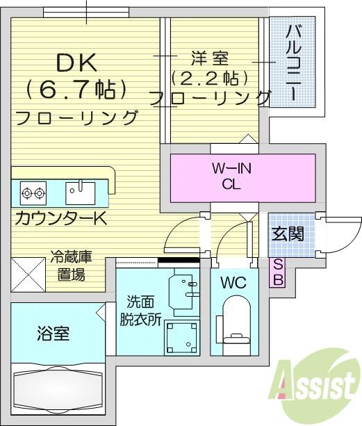 グランドール川内2(1DK/1階)の間取り写真