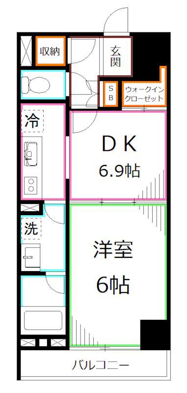 ダイナシティ中野沼袋(1DK/6階)の間取り写真