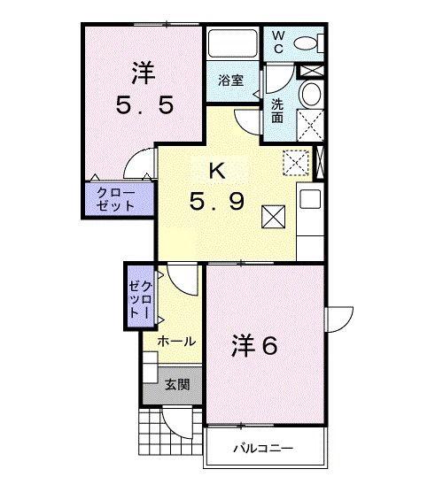 フ-ス川村(2K/1階)の間取り写真