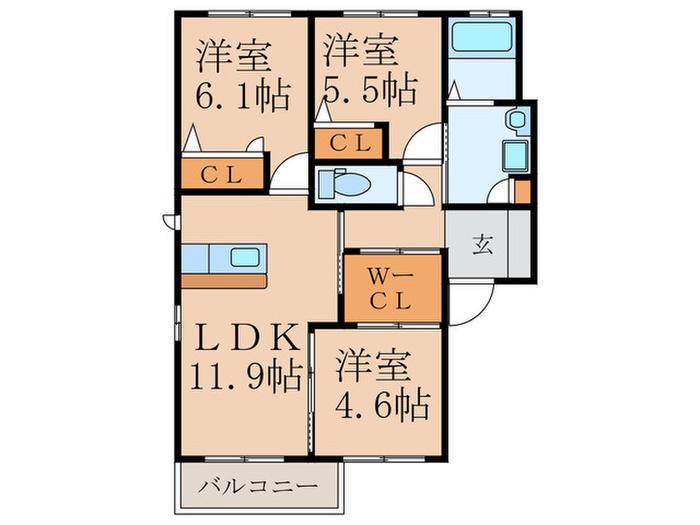 エクセル B棟(3LDK/2階)の間取り写真