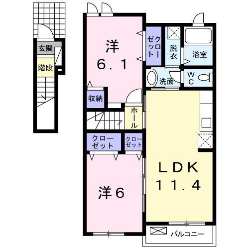 セシオンA(2LDK/2階)の間取り写真