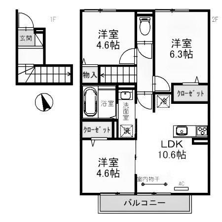 アルコバレーノVIII(3LDK/2階)の間取り写真