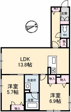 シャーメゾン栗の木(2LDK/1階)の間取り写真
