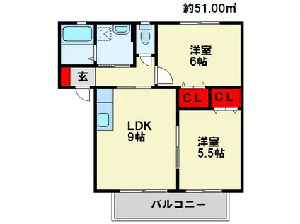 ロイヤルシティ本城(2LDK/1階)の間取り写真