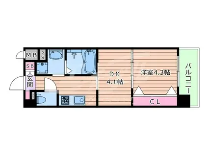 ライブガーデン江坂VIII(1DK/2階)の間取り写真