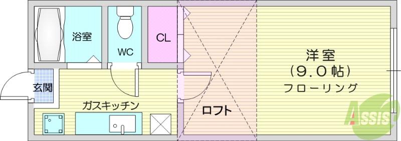 ホワイトキャッスル仲野(1K/2階)の間取り写真