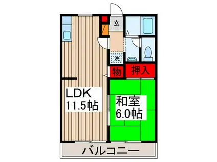 ユウハイツ(1LDK/1階)の間取り写真