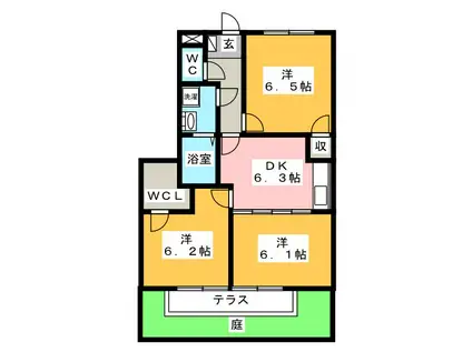 ハイツフラワーガーデン ソルボンヌ(3DK/1階)の間取り写真