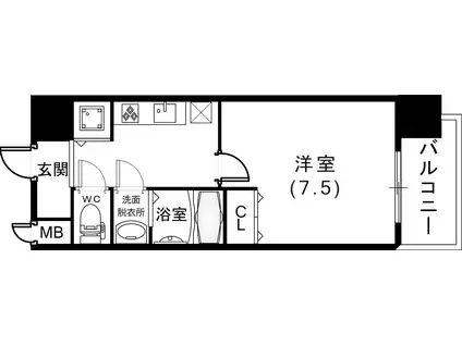 KDXレジデンス三宮(1K/6階)の間取り写真