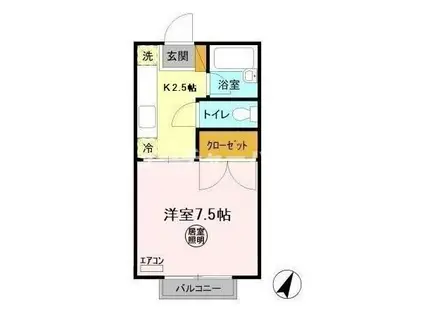 サニーヒルズ薬師台B(1K/1階)の間取り写真