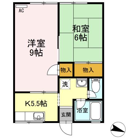尾方ハイツ(2K/2階)の間取り写真