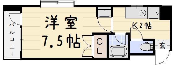 ニューサンリバー 6番館(1K/2階)の間取り写真