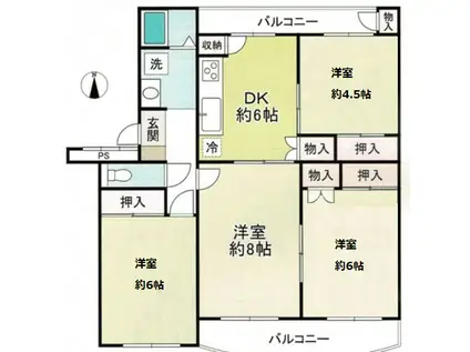白川台ハイツ7号棟(4DK/4階)の間取り写真