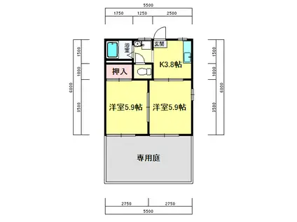 ジュネス神宮(2K/1階)の間取り写真