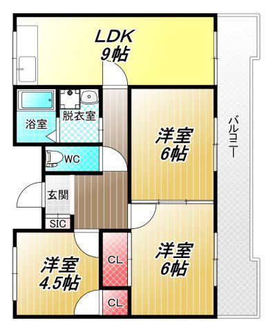 グランドハイツ春日台(3LDK/3階)の間取り写真