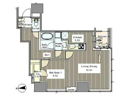 WHITETOWERHAMAMATSUCHO(1LDK/2階)の間取り写真
