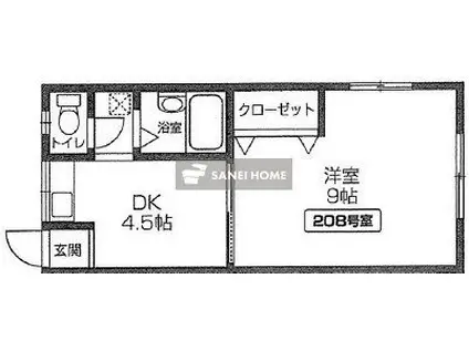 イルソーレ(1DK/2階)の間取り写真