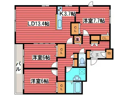 グレース福住(3LDK/2階)の間取り写真