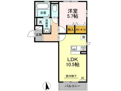 ミッドレジデンス A A棟(1LDK/2階)の間取り写真
