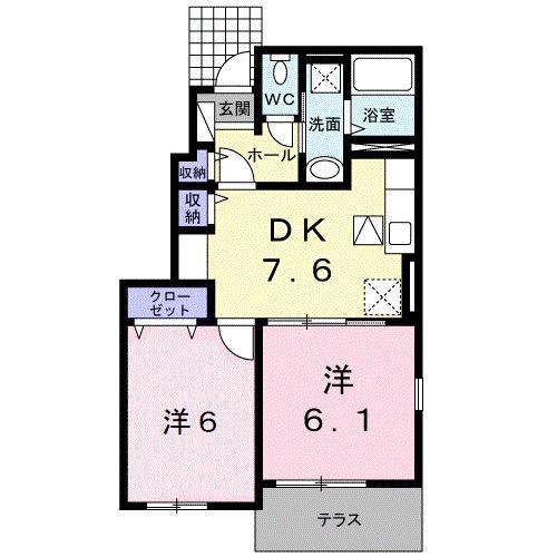 リアン・ヴーケ(2DK/1階)の間取り写真