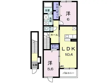 カーサ・シオン(2LDK/2階)の間取り写真
