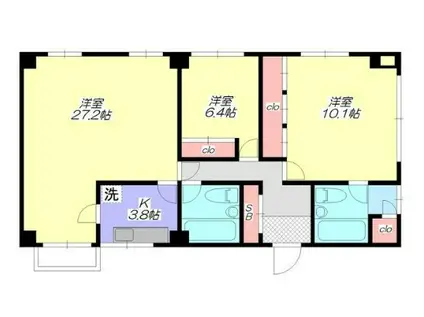 ヒルズ西原(2LDK/1階)の間取り写真