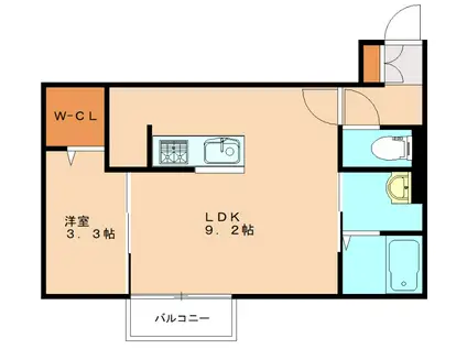 DROOM桜 本城(1LDK/3階)の間取り写真