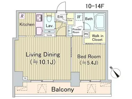 オリゼー茅場町(1LDK/10階)の間取り写真
