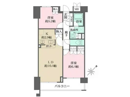 御殿山南パークハウス(2LDK/6階)の間取り写真