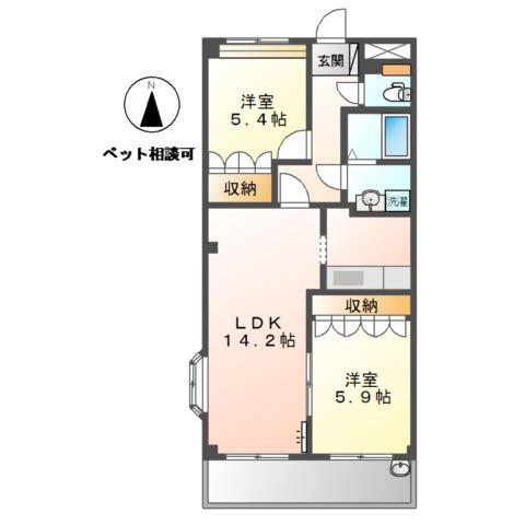 ペティハウスロベリア(2LDK/3階)の間取り写真