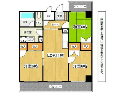 北方ハヤシビルI(3LDK/2階)の間取り写真