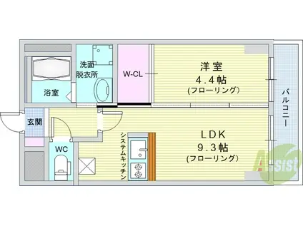 サイレンス服部(1LDK/4階)の間取り写真