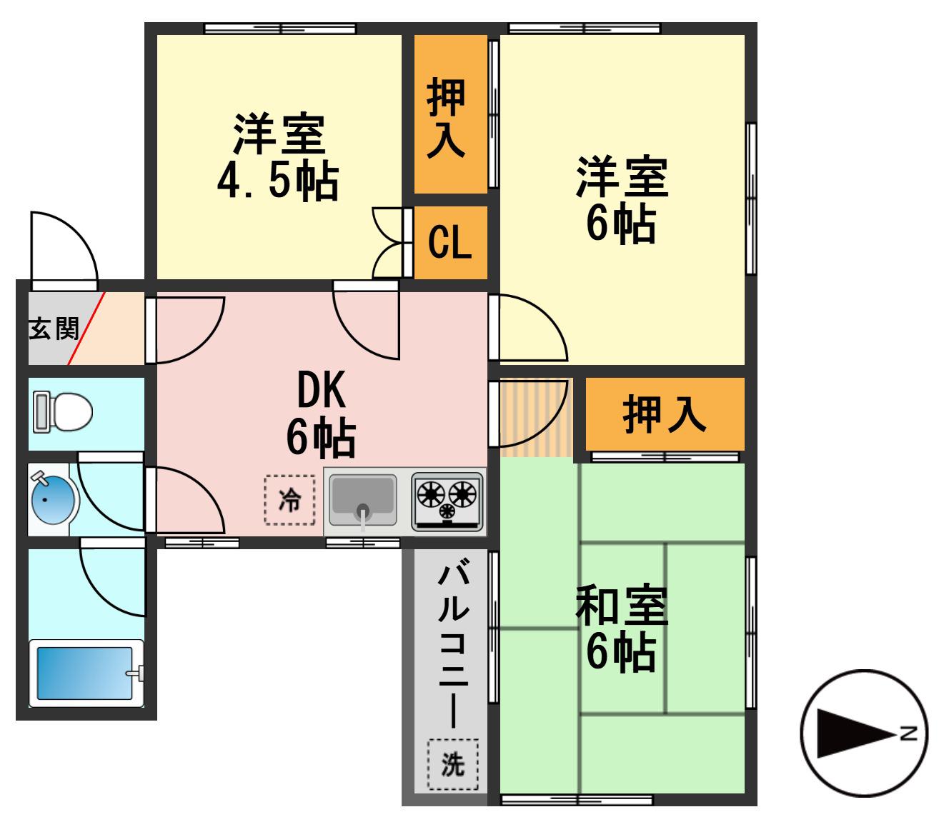 ウィーンハイツ B棟(3DK/2階)の間取り写真