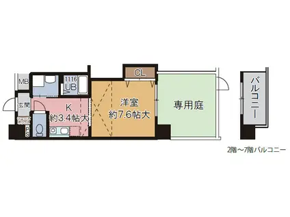 サウス アルカディア(1K/7階)の間取り写真